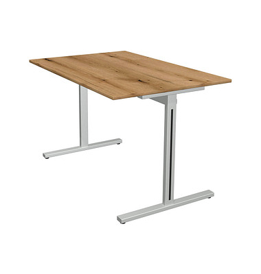 Schreibtisch Form 1, 75cm (H), 120x80cm (BxT), rechteckig, eiche / silber