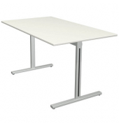 Schreibtisch Form 1, 75cm (H), 140x80cm (BxT), rechteckig, weiß / silber