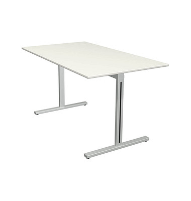 Schreibtisch Form 1, 75cm (H), 140x80cm (BxT), rechteckig, weiß / silber
