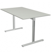 Schreibtisch Form 1, 75cm (H), 140x80cm (BxT), rechteckig, lichtgrau / silber