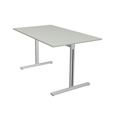 Schreibtisch Form 1, 75cm (H), 140x80cm (BxT), rechteckig, lichtgrau / silber