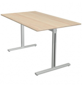 Schreibtisch Form 1, 75cm (H), 140x80cm (BxT), rechteckig, ahorn / silber