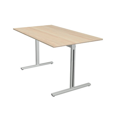 Schreibtisch Form 1, 75cm (H), 140x80cm (BxT), rechteckig, ahorn / silber