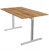Schreibtisch Form 1, 75cm (H), 140x80cm (BxT), rechteckig, eiche / silber
