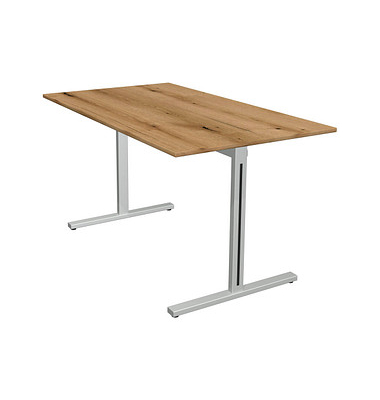 Schreibtisch Form 1, 75cm (H), 140x80cm (BxT), rechteckig, eiche / silber