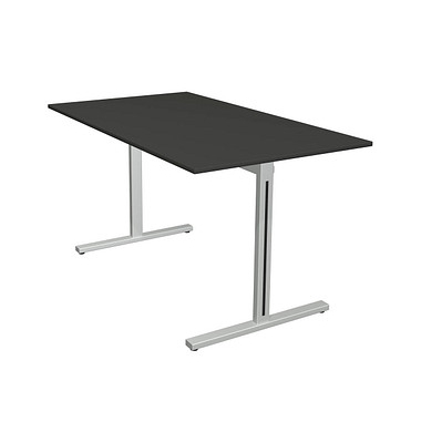 Schreibtisch Form 1, 75cm (H), 140x80cm (BxT), rechteckig, anthrazit / silber