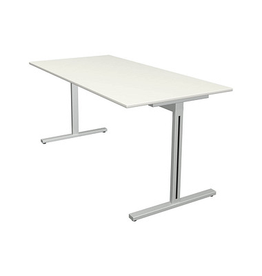 Schreibtisch Form 1, 75cm (H), 160x80cm (BxT), rechteckig, weiß / silber