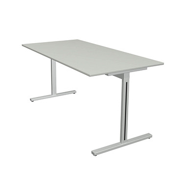 Schreibtisch Form 1, 75cm (H), 160x80cm (BxT), rechteckig, lichtgrau / silber