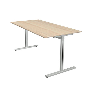 Schreibtisch Form 1, 75cm (H), 160x80cm (BxT), rechteckig, ahorn / silber
