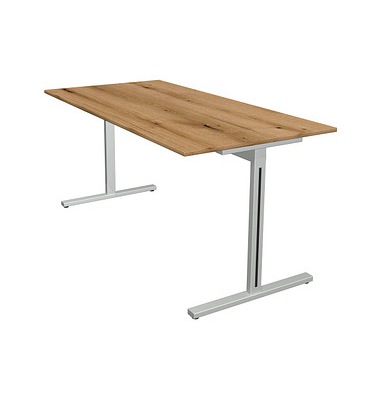 Schreibtisch Form 1, 75cm (H), 160x80cm (BxT), rechteckig, eiche / silber