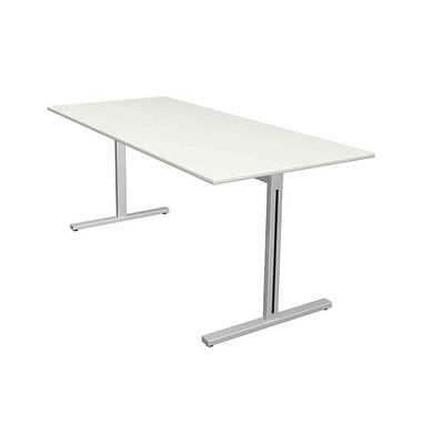 Schreibtisch Form 1, 75cm (H), 180x80cm (BxT), rechteckig, weiß / silber