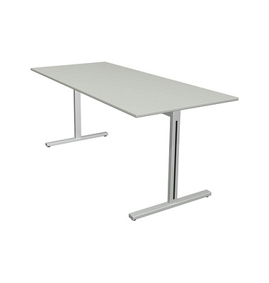 Schreibtisch Form 1, 75cm (H), 180x80cm (BxT), rechteckig, lichtgrau / silber