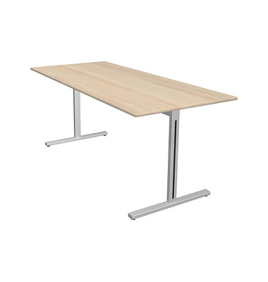 Schreibtisch Form 1, 75cm (H), 180x80cm (BxT), rechteckig, ahorn / silber
