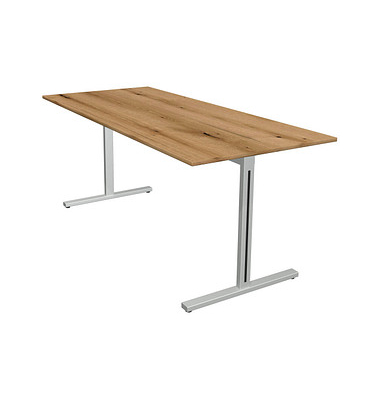 Schreibtisch Form 1, 75cm (H), 180x80cm (BxT), rechteckig, eiche / silber