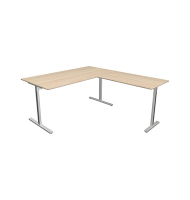Schreibtisch Form 1, 75cm (H), 160x80cm (BxT), rechteckig, ahorn / silber