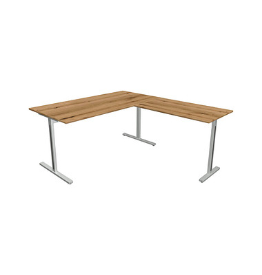 Schreibtisch Form 1, 75cm (H), 160x80cm (BxT), rechteckig, eiche / silber