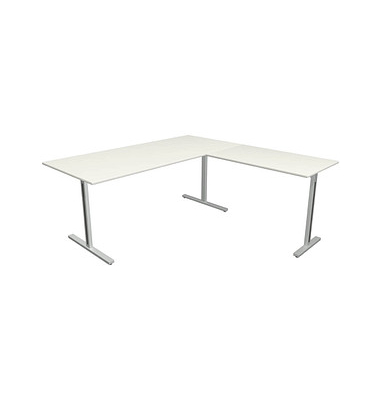 Schreibtisch Form 1, 75cm (H), 180x80cm (BxT), rechteckig, weiß / silber