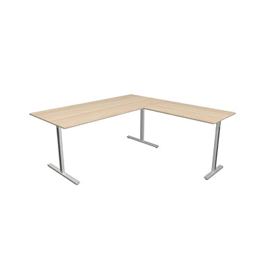 Schreibtisch Form 1, 75cm (H), 180x80cm (BxT), rechteckig, ahorn / silber