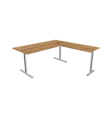 Schreibtisch Form 1, 75cm (H), 180x80cm (BxT), rechteckig, eiche / silber