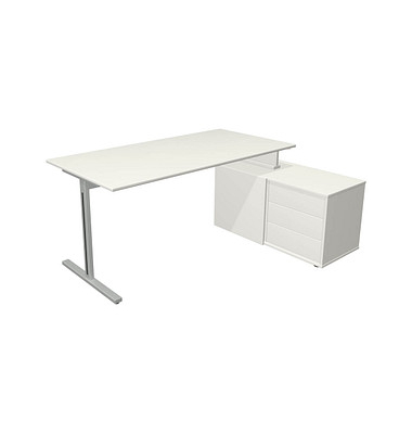 Schreibtischkombination Form 1, 75cm (H), 160x80cm (BxT), rechteckig, wei&szlig; / silber