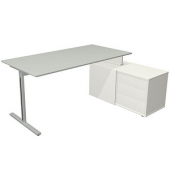 Schreibtischkombination Form 1 11015111, 75cm (H), 160x80cm (BxT), rechteckig, lichtgrau    weiß / silber