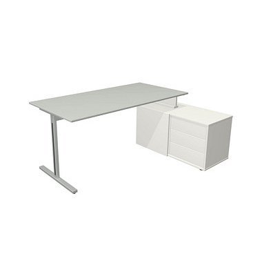 Schreibtischkombination Form 1, 75cm (H), 160x80cm (BxT), rechteckig, lichtgrau    wei&szlig; / silber