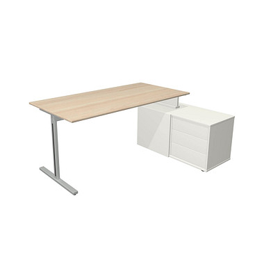 Schreibtischkombination Form 1 11015150, 75cm (H), 160x80cm (BxT), rechteckig, ahorn / silber
