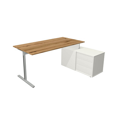 Schreibtischkombination Form 1 11015155, 75cm (H), 160x80cm (BxT), rechteckig, eiche    weiß / silber