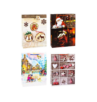 Geschenktasche 84177-SG Weihnachten Serie 7, Weihnachten, Kunststoffkordel mit Karte, 4 Motive sortiert, 33cm x 44cm