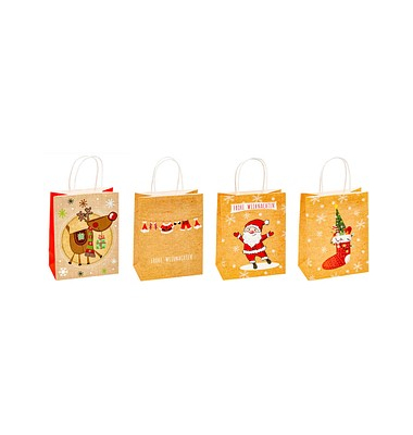 Geschenktasche 88018-SG Weihnachten Serie 1, Weihnachten, Papierkordel, 4 Motive sortiert, 18cm x 23cm