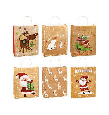 Geschenktasche 88316-SG Weihnachten Serie 1.6, Weihnachten, Papierkordel, 6 Motive sortiert, 3xRentier,2x Weihnachtsmann,1x Eisb