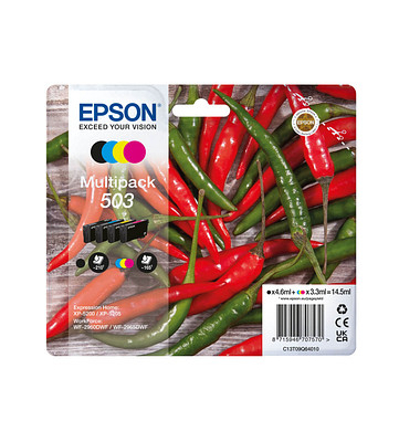 Druckerpatrone 503/T09Q64 C13T09Q64010 (kompatibel zu Epson 503), schwarz/cyan/magenta/gelb, ca. 210 Seiten schwarz, ca. 3 x 165