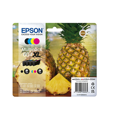 Druckerpatrone 604XL/T10H64 C13T10H64010 (kompatibel zu Epson 604XL), schwarz/cyan/magenta/gelb, ca. 1x 500, 3x 350 Seiten