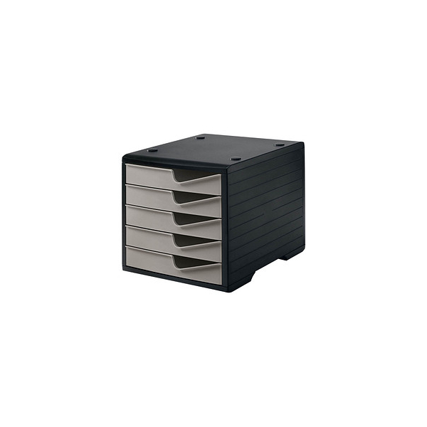 7612176079471 - Schubladenbox styro® styroswing 5 Schübe Auszugsperre & Griffmulde stapelbar B 270 x T 340 x H 255 mm Polystyrol schwarz-taupe 7612176079471 - Schubladenbox styro® styroswing 5 Schübe Auszugsperre & Griffmulde stapelbar B 270 x T 340 x H 255 mm Polystyrol schwarz-taupe