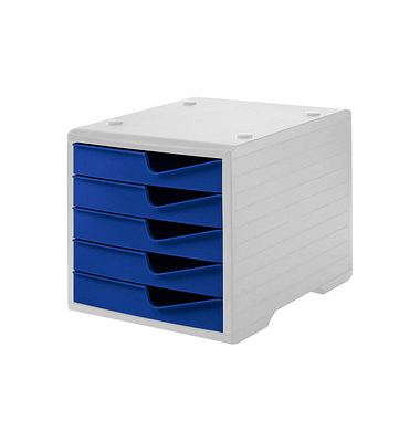 styro Schubladenbox styroswingbox  blau DIN C4 mit 5 Schubladen