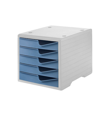 styro Schubladenbox styroswingbox  taupenblau DIN C4 mit 5 Schubladen