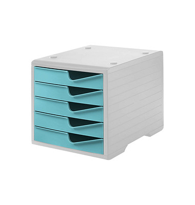 styro Schubladenbox styroswingbox  aqua DIN C4 mit 5 Schubladen