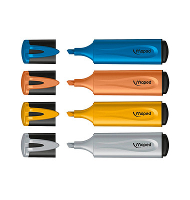 Textmarker FLUO PEPS METALLIC GLITTER, 742000, Etui, 4-farbig sortiert, 1-5mm Keilspitze