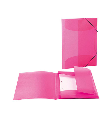 Eckspannmappe 19505, A4 pink transparent PP, mit 3 Einschlagklappen