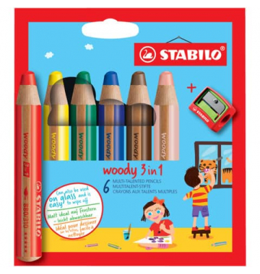 Buntstifte-Set STABILO woody 3 in 1 duo Etui, 882/05-2, 5x 2-farbig sortiert, rund, jumbo, Packung