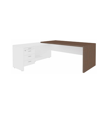 Schreibtischkombination T45 T4MCS180/ECBASZ, 76,8cm (H), 200x194cm (BxT), L-Form, eukalyptus    weiß / eukalyptus/weiß