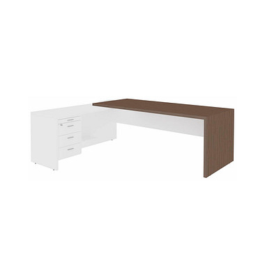 Schreibtischkombination T45 T4MCS200/ECBASZ, 76,8cm (H), 220x194cm (BxT), L-Form, eukalyptus    weiß / eukalyptus/weiß