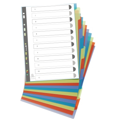 Kunststoffregister Forever 2712E, 12-teilig blanko, A4, 0,30mm, farbige Taben, 12-teilig