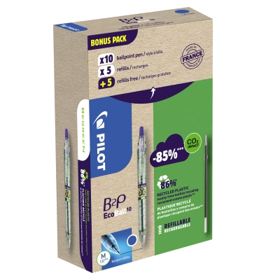 Kugelschreiber Bottle 2 Pen Ecoball & Minen Bonuspack 10+10 2014703G10M, blau, 0,4mm, nachf&uuml;llbar