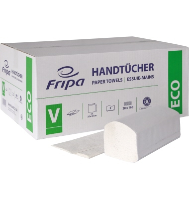 Falthandt&uuml;cher ECO 4012104, 25x23cm, 2-lagig, Zickzack (V-Falz), wei&szlig;, Recyclingpapier