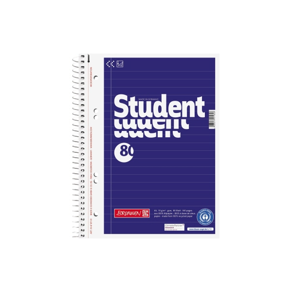 4003273571846 - Collegeblock 10-6787101 Student Recycling Lineatur 27   liniert mit Rand innen außen A5 70g blau 80 Blatt 4003273571846 Bru