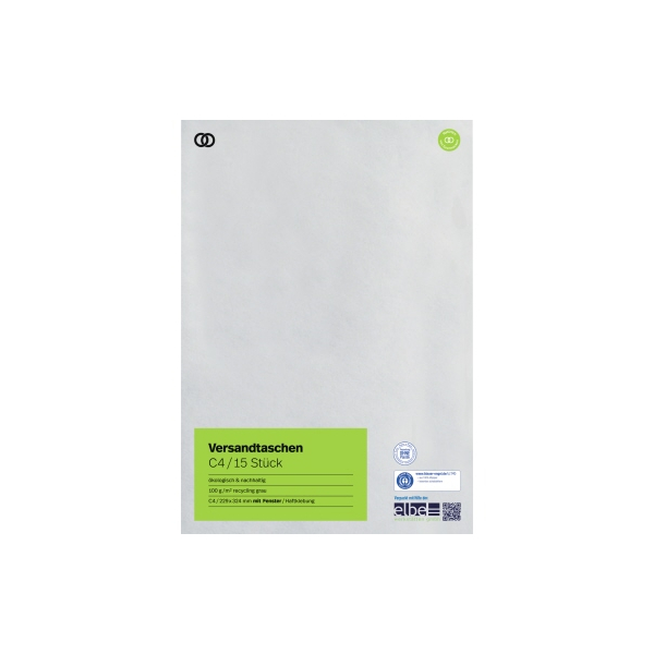 Soennecken Versandtaschen oeco 2938, C4, mit Fenster, haftklebend, 100g, grau 4003630025043 Soennecken 15 Stück