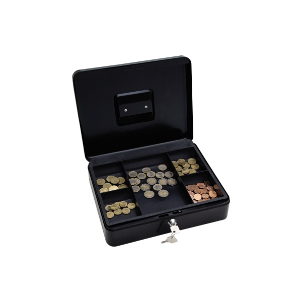 4003801787398 - - Geldkassette ® 30 x 9 x 24 cm (b x h x t) 1 Fach für Banknoten 5 Fächer für Hartgeld mit Schloss Stahl schwarz