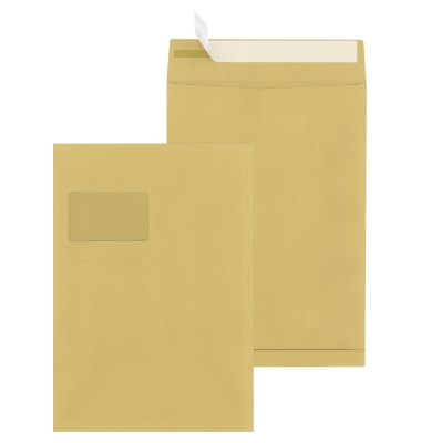 Faltentaschen 30002484, C4, mit Fenster, 20mm-Falte, haftklebend, 125g, braun