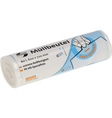 Müllsäcke 445012203, transparent, 60 Liter, extrastark